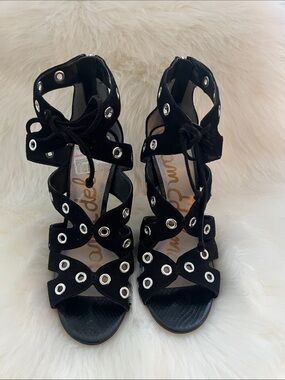 Sam Edelman Black Lace-Up Grommet Gladiator Heels